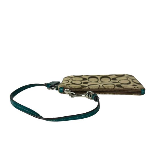Coach Park Signature Small Wristlet Wallet Tan Jacqaurd Green Lining F51775 - Picture 3 of 13